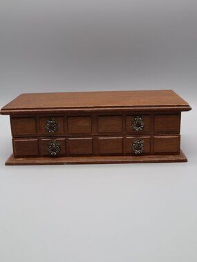 Vintage Wooden Jewelry Organizer Box w/ Mirror Velvet Lined Metal Hardware 11"L
